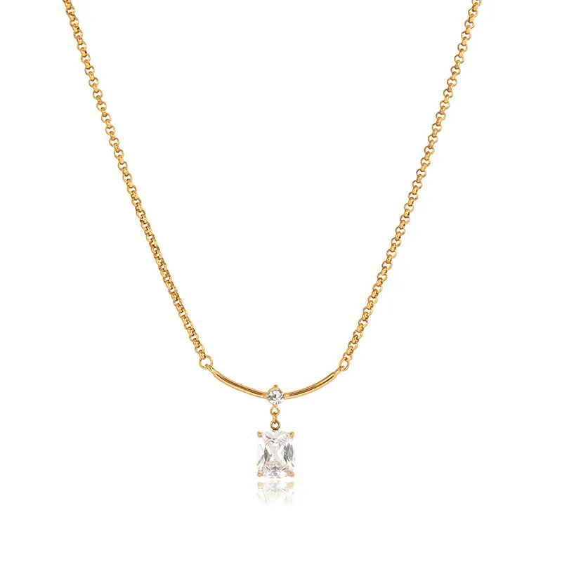 

Elegant Jewelry Stainless Steel Necklaces Square Zircon Pendant Necklace Chain Fashion Charm Jewelry