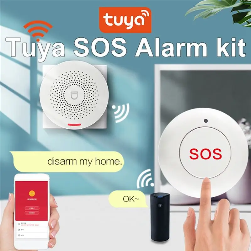 B29C-Tuya Smart Wifi Elderly Pager Patient Bedside One-Button Emergency Bell Wireless SOS Call Alarm EU-Plug