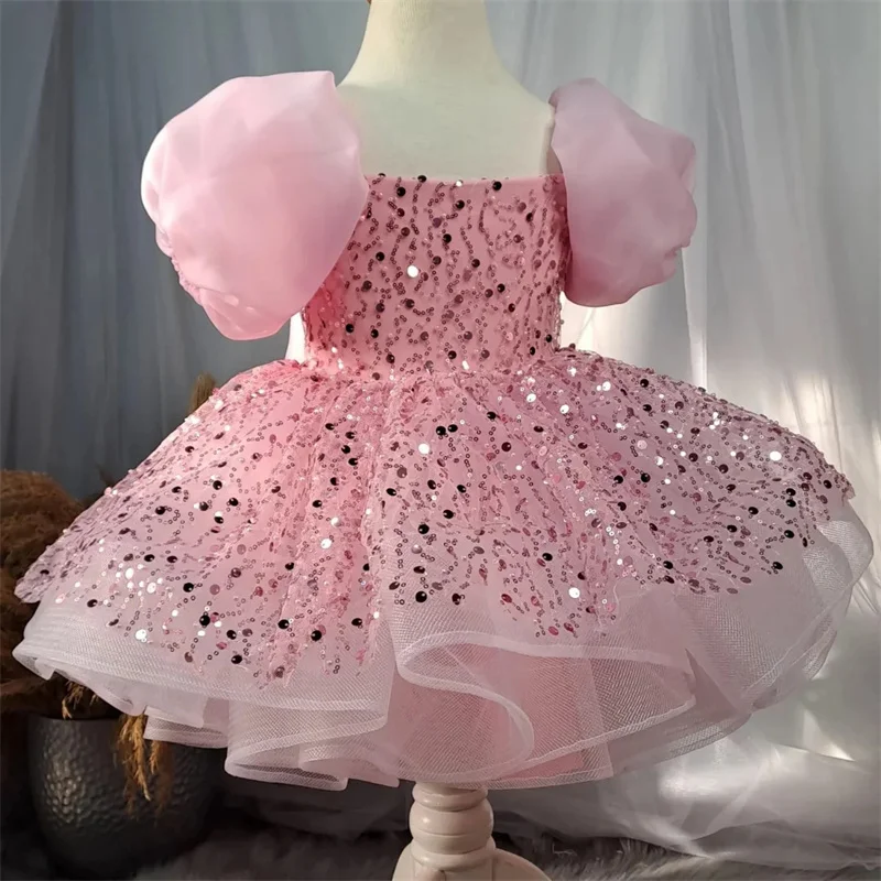 

Детские платья принцессы с бисером и бантом из тюля, платья с цветочным узором для девочек, платья для первого причастия, подарок на день рождения, Рождество, свадьбу, день рождения