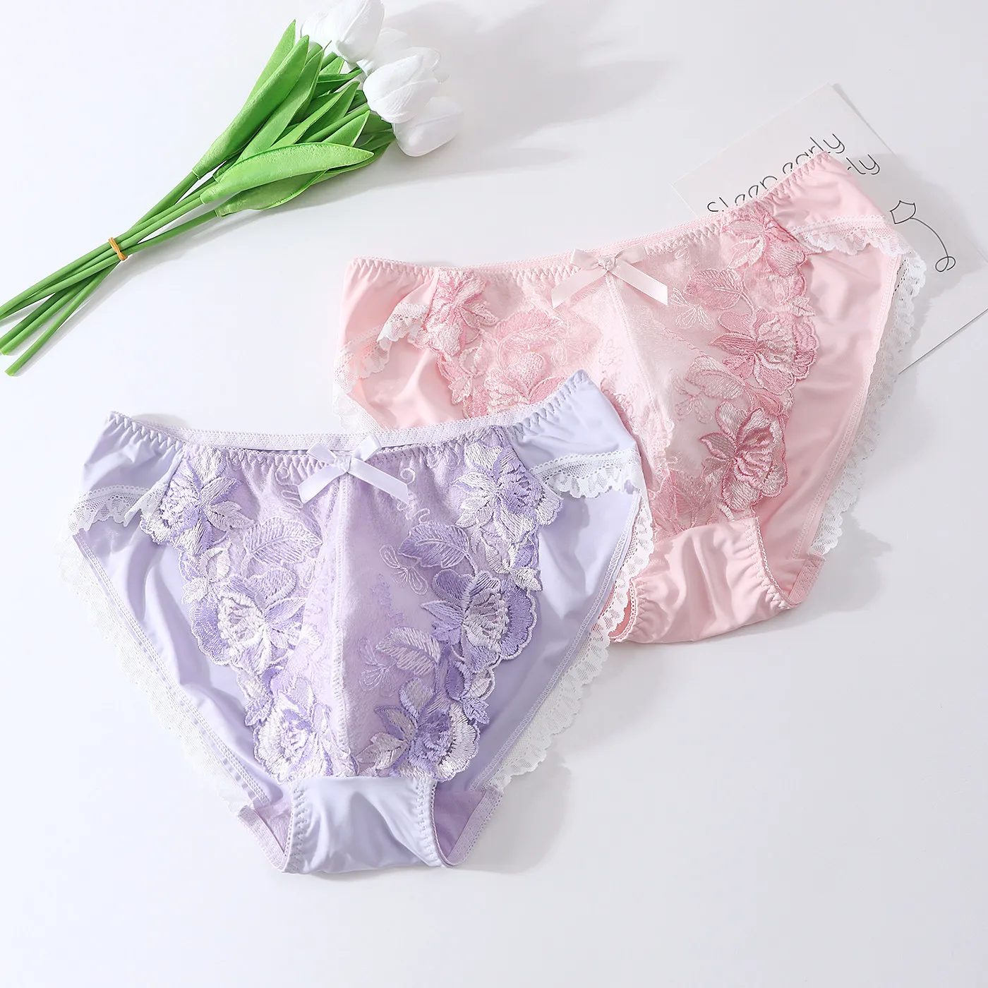 High Quality Man Lace Floral Embroidery Pink Panty Briefs Live Show Dance Costumes DJ CLub Bar BF Gifts Harajuku view 3