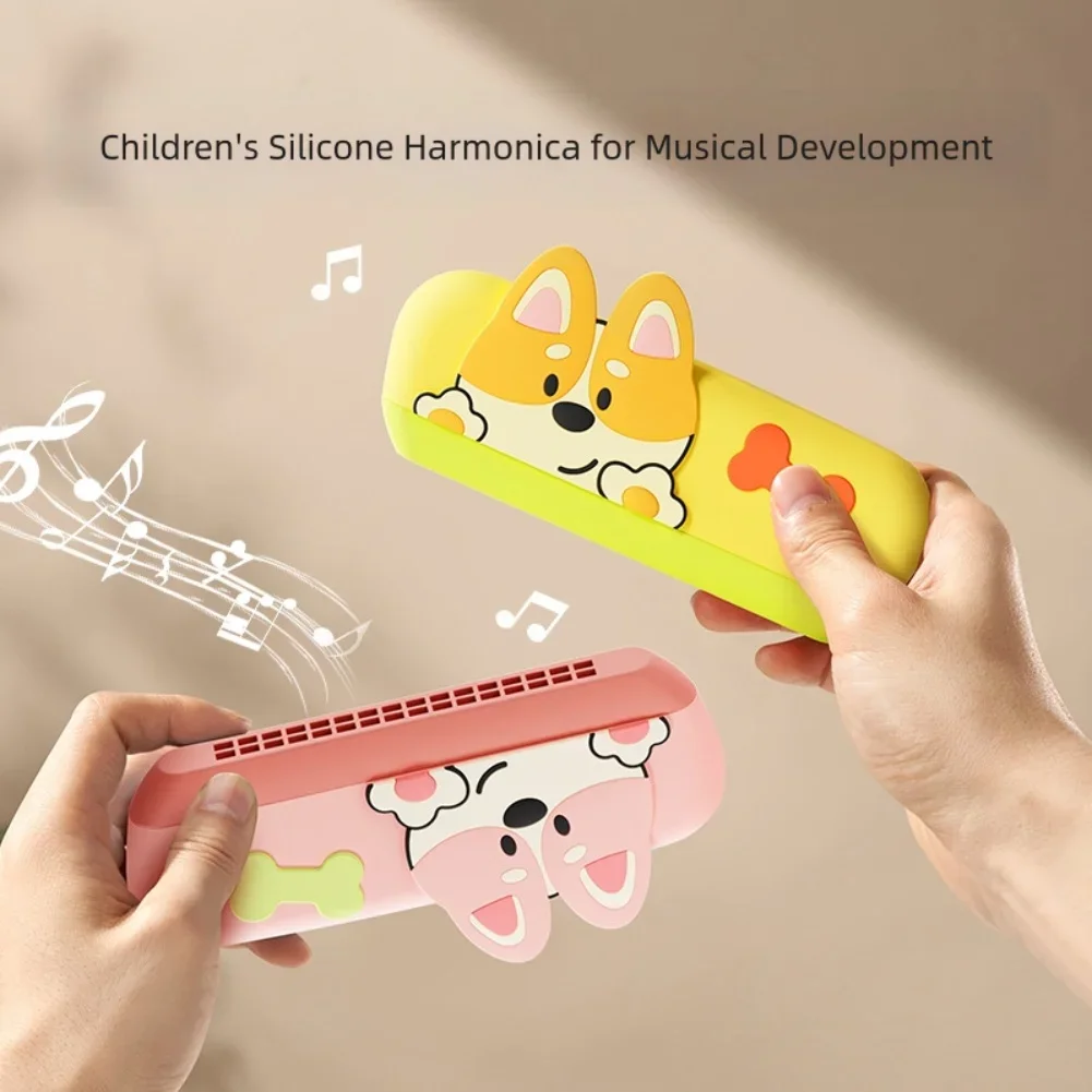

Colorful Silicone Harmonica Toy Toy Children Harmonica Fun Learning Tool Lightweight Design Safe Material 12 Holes Instruction