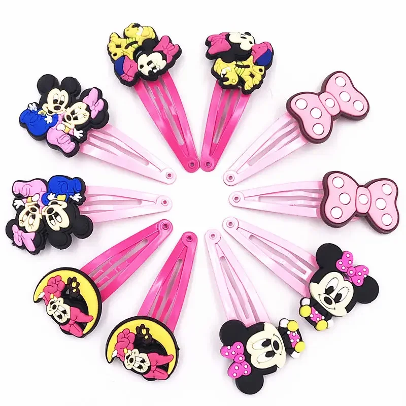 10PCS Mickey Minnie Bowknot Wave Point Donald Daisy PVC Cartoon Hairpins Hair Accessories Barrette Hair Clip Hairwear Girls Bows