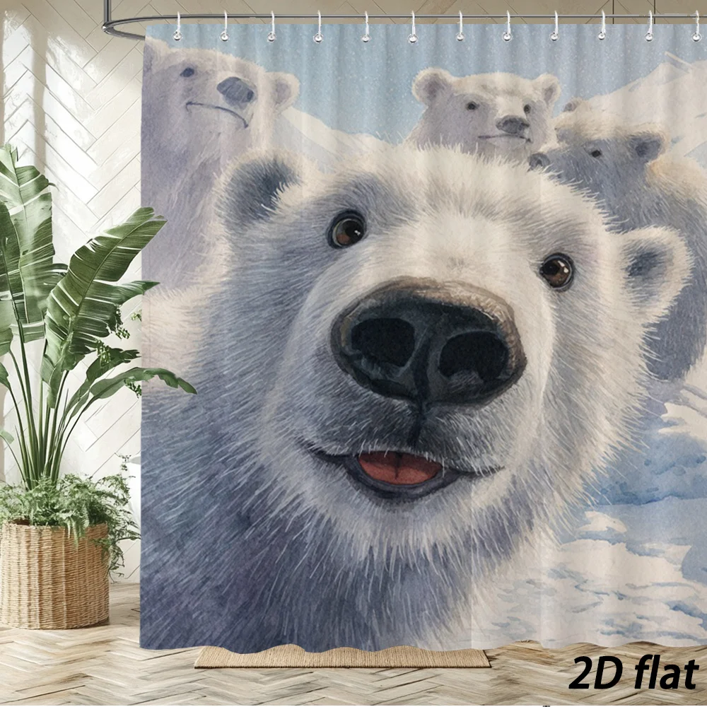 Adorable Pile of Polar Bears Family Shower Curtain - Cute Arctic Wildlife Bathroom Decor