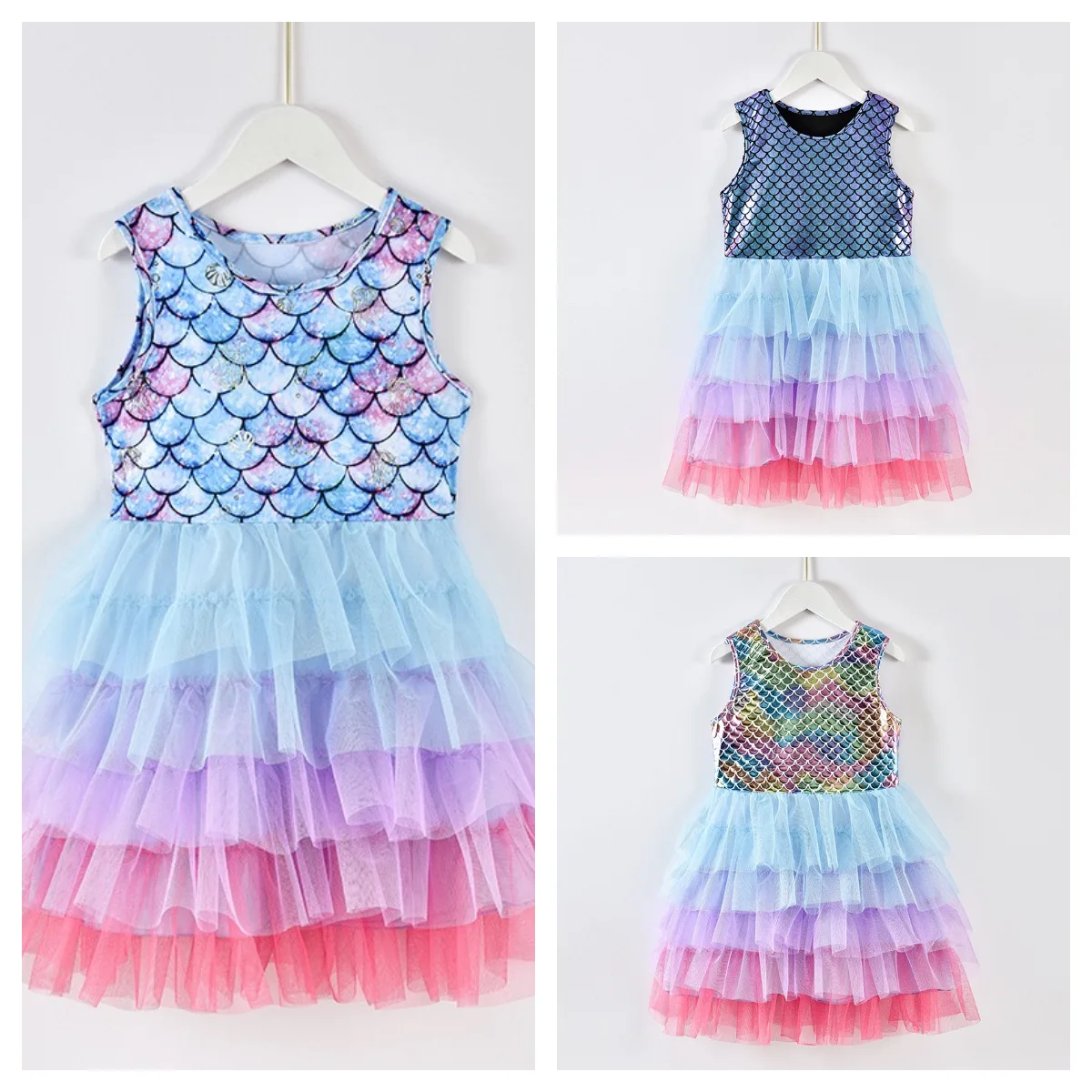 Girls Perform Mermaid Dress Children Princess Tutu Dress Toddlers Summer Prom Dresses Kids Birthday Party School Casual Clothes