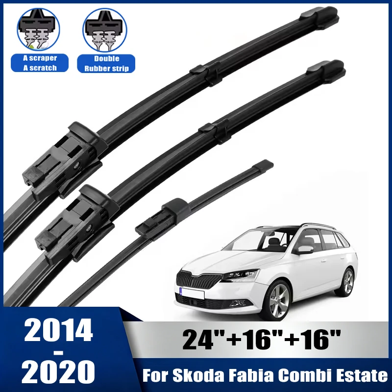 Wiper Front & Rear Wiper Blades Set For Skoda Fabia Combi Estate 2014-2020 Windscreen Windshield Window 24''+16''+16''
