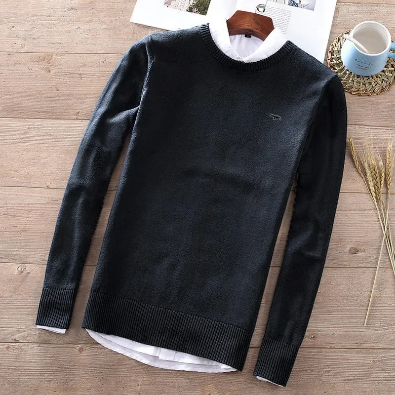 100% Cotton  O-Neck Sweaters Spring Autumn Casual Polos Jersey Men Solid Pullovers Long Sleeve Harmont Blaine Plus Size Sweater