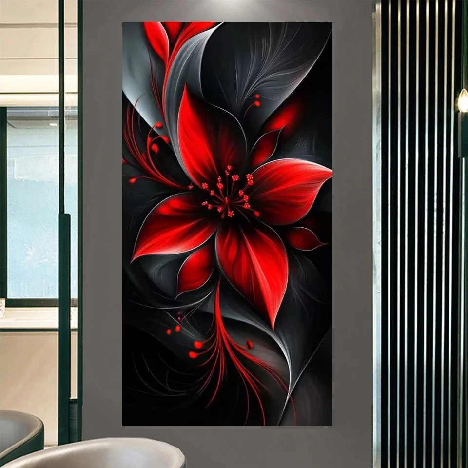 Diamond Painting Complete Kit Abstract Black Red Flower Picture Full Square Round Mosaic Diamond Embroidery 5D DIY Home Decor
