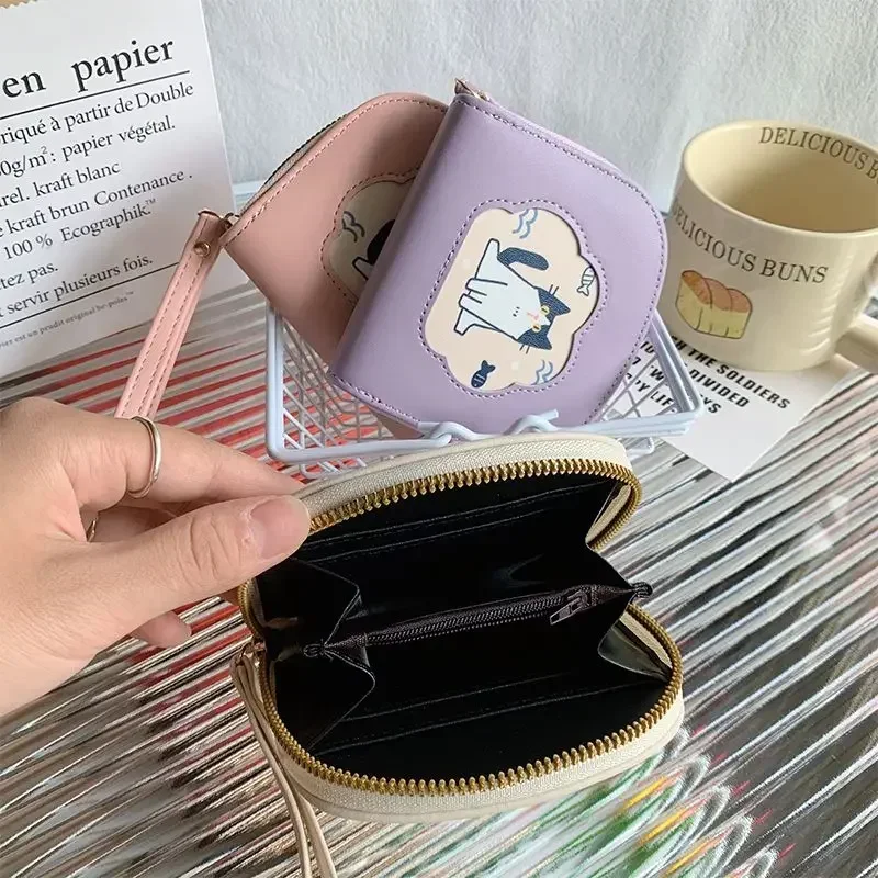 Zip Coin Purse Women's Clutch Purse Embroidered Semicircle Wallet New Cute Cat Wallet Card Bag Portable Handheld Short Wallet