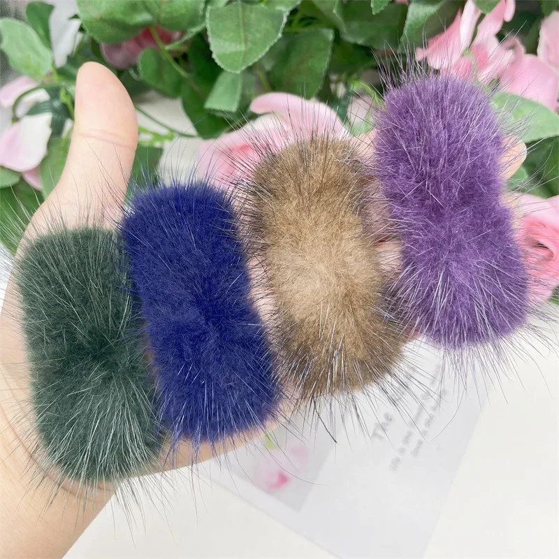 Wholesale Bowknot Mink Fur Pompoms 30mm*70mm Fluffy Soft Pompones Diy Pom Pom Keychain Hair Decor Sewing Craft Supplies 1/2pcs