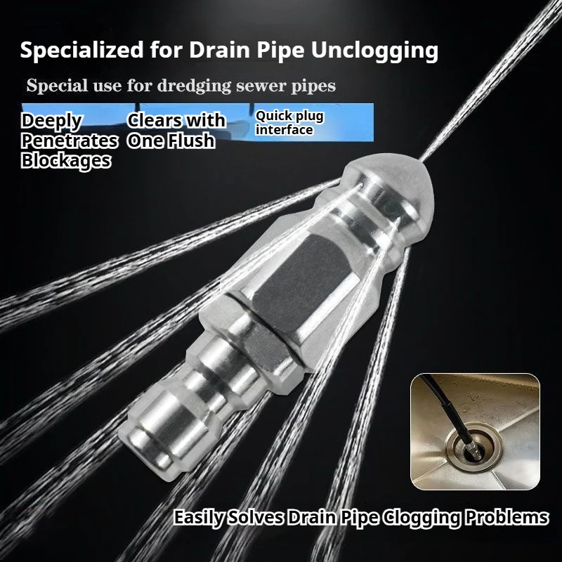 High Pressure Drain Cleaning Nozzle, Rotating Jet with 1 Front & 6 Rear Holes, Quick Connect Sewer Pipe Unclogger for Pipeline