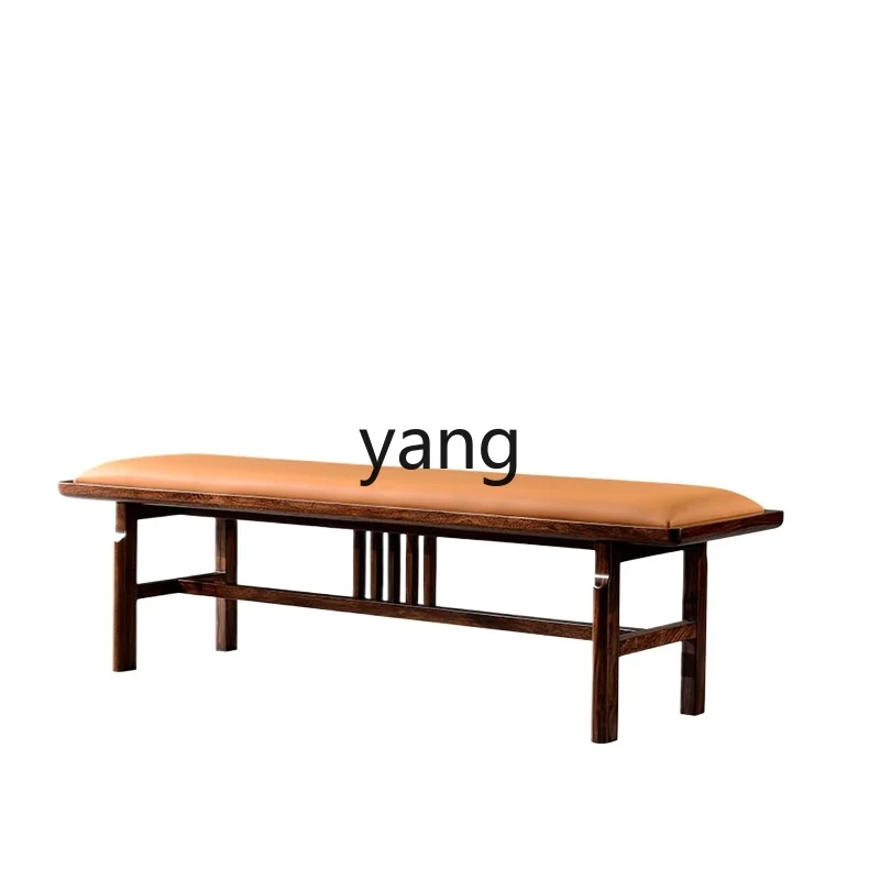 

LTT New Chinese Style Black Walnut Solid Wood Bed End Stool Home Bedroom Shoe Changing Stool Simple Genuine Leather Long Stool