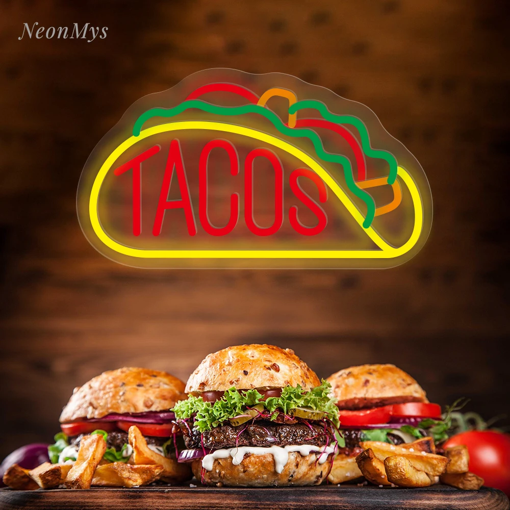 Неоновые вывески Tacos Mexican Tacos Stand Food Light для декора стен Вывеска Бар Паб Вечеринка Магазин Ресторан Декор Повесить светодиодный неоновый свет