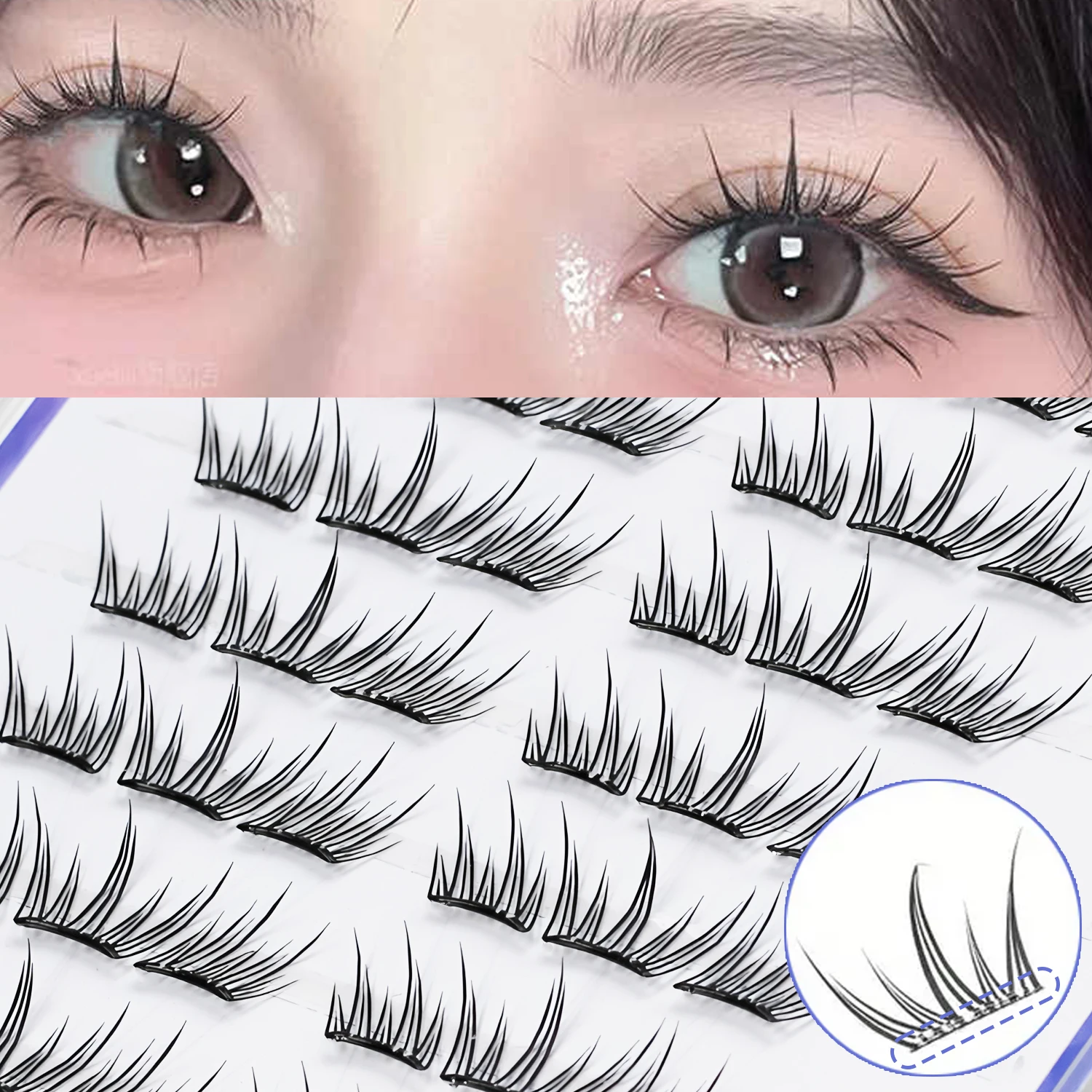 60 Pieces of Glue-Free False Eyelashes, Natural Style, Devil Fish Scale Segmented Eyelashes, C Curl Single Cluster, Thick Style for Beginners, False Eyelash Clusters, Single Strand False Eyelashes, False Eyelashes