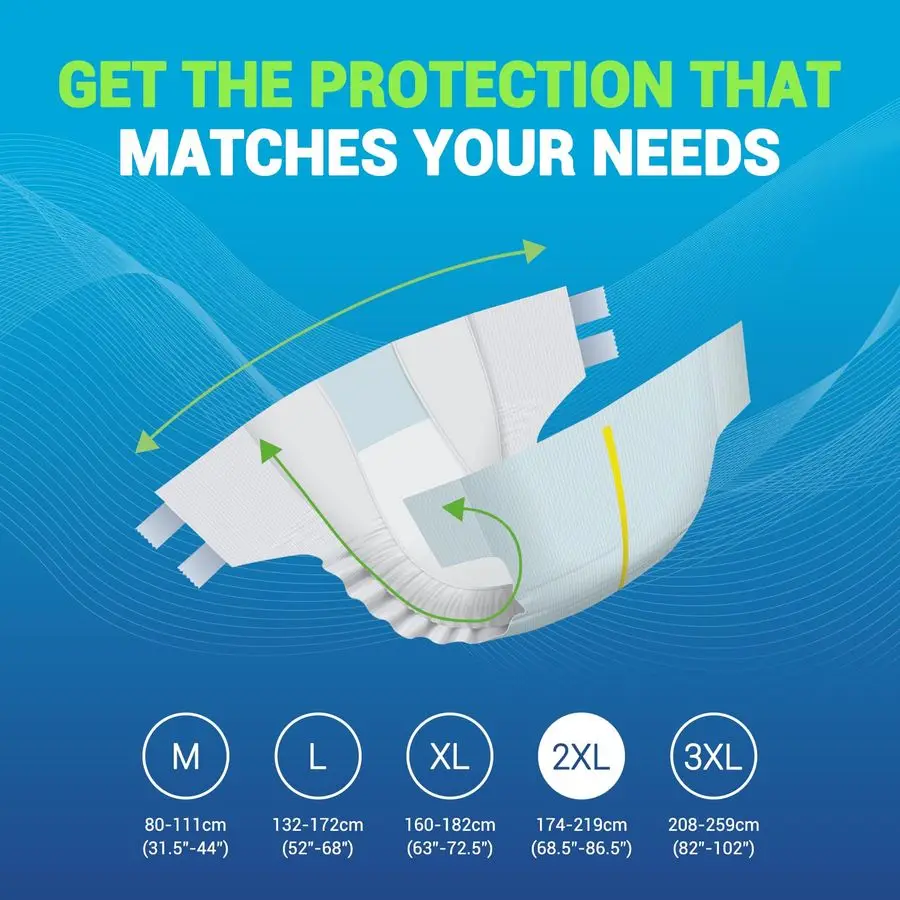 Majtki dla dorosłych o maksymalnej chłonności na nietrzymanie moczu z zapięciem na rzep XXLarge, opakowanie 48 ultrachłonnych pieluch dla dorosłych dla mężczyzn