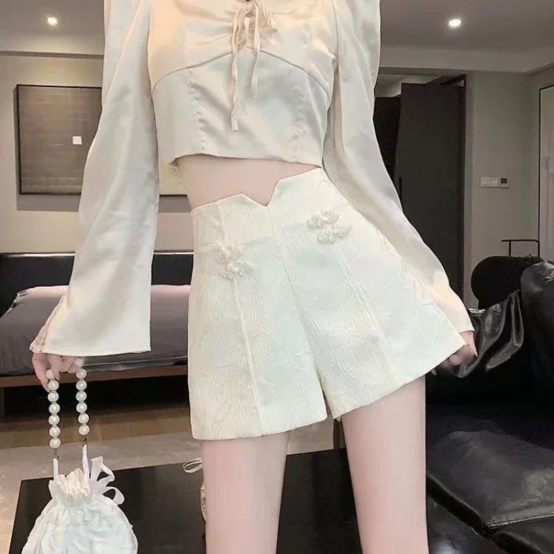 Damskie szorty z wysokim stanem, szerokie, krótkie, moda Kpop, odzież 2025 Y2k Harajuku, zwykłe, letnie, niska cena, elastyczne, modne.