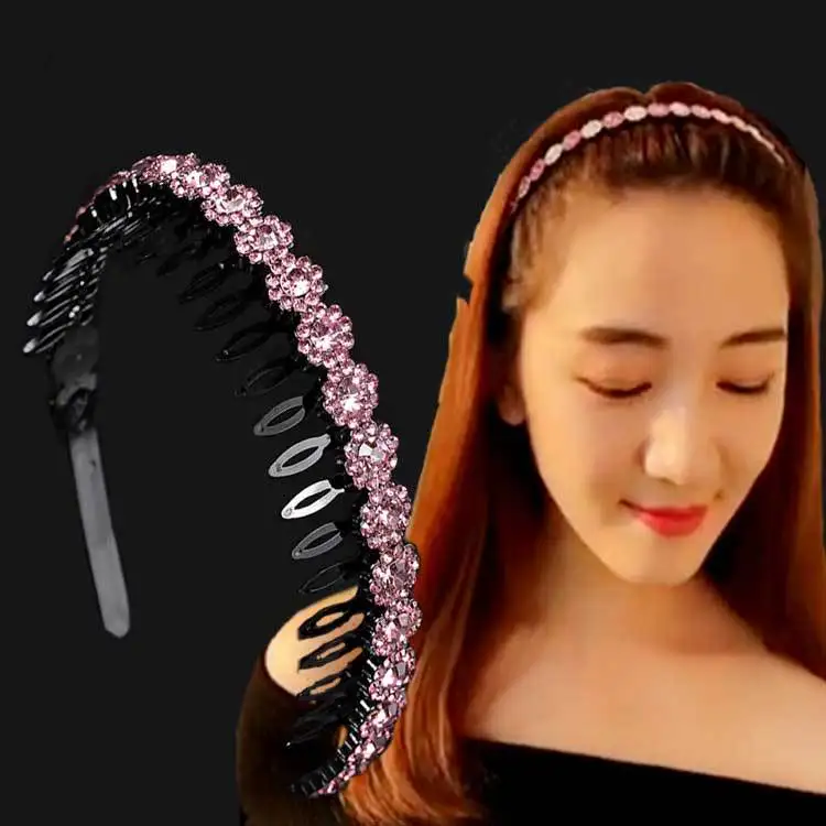 New fashion simple Boutique luxury Anti-skid pearls headband with teeth  rhinestones Hairband for Woman Girls Hair Headwear