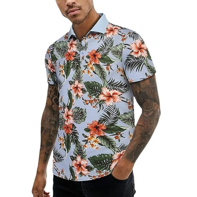 Flowers Palm Leaves 3D Printed Polo Shirts For Men Clothes Luxury Tropical Hawaiian Flower Graphic POLO Shirt Male Short Sleeve