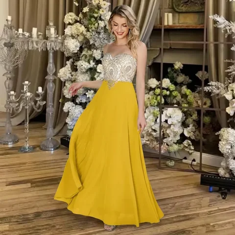 A-line Sweetheart Lace Christmas Party Dress Elegant Backless Long Chiffon Beaded Evening Dresses Formal Prom Wedding Party Dress
