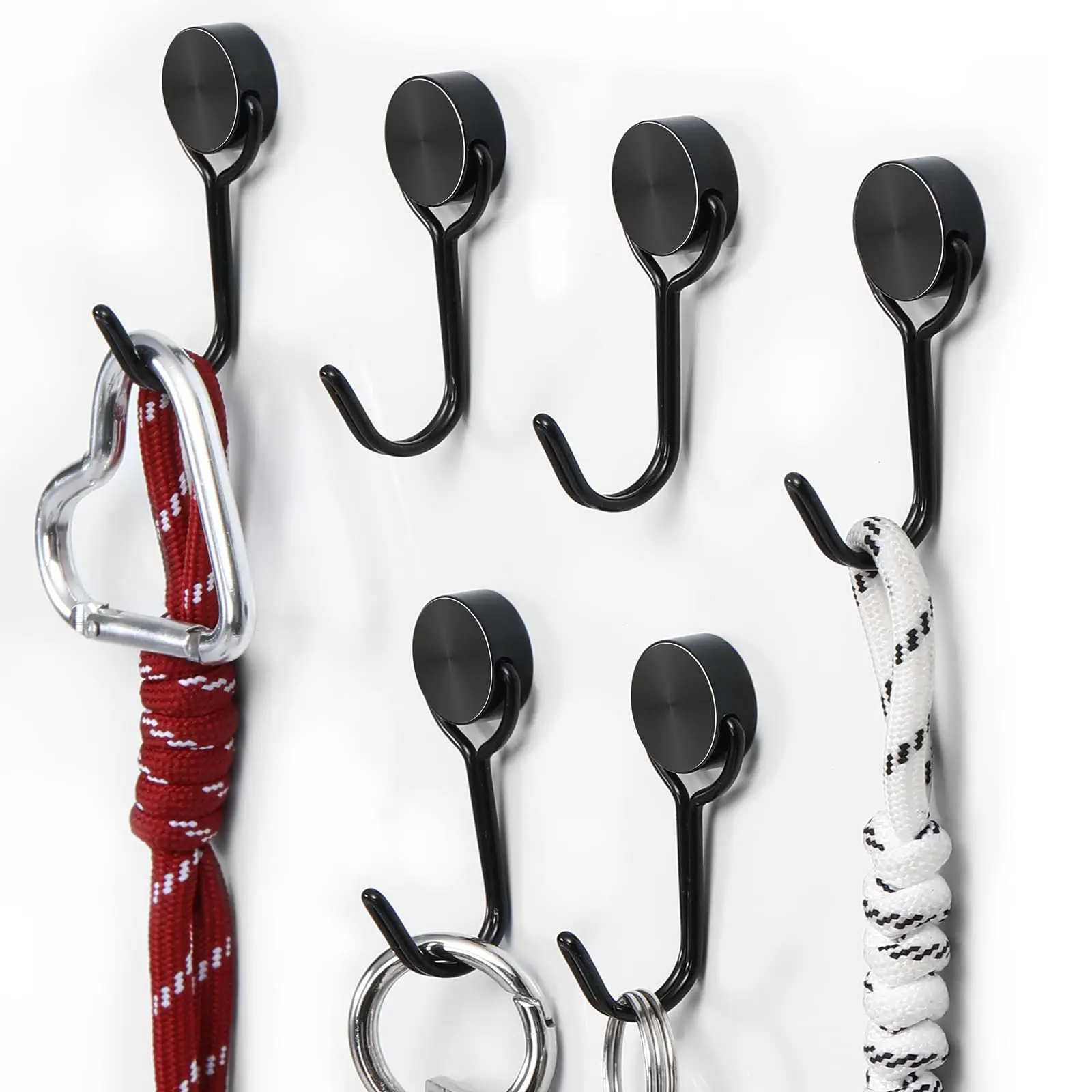Ganchos Magnéticos Giratorios Negros, Gancho Magnético de Tierras Raras de Alta Resistencia, Perfecto para Refrigerador y Otras Superficies, Paquete de 3/6/8/12