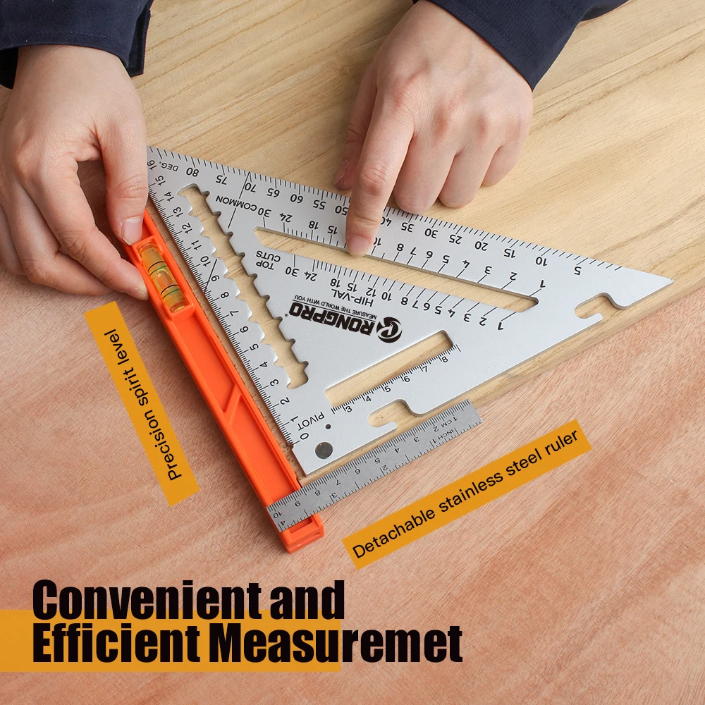 Rongpro Multi-function Square Belt Horizontal Woodworking 7in Triangle Ruler Drafting Tool Diy Carpentry Depth Measurement