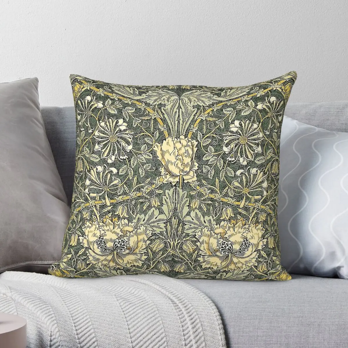 Квадратная наволочка William Morris Honeysuckle из полиэстера, льна и бархата с принтом и декоративной молнией для комнаты