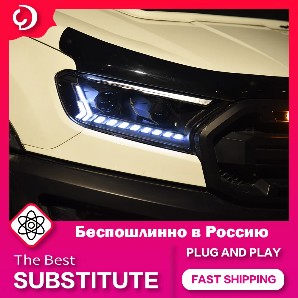 AKD Car Styling Headlights for Ford Ranger Everest 2015-2021 T6 FL T7 T8 Raptor Type LED Dual Projector Auto Accessories