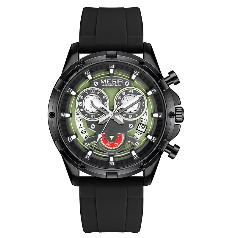 MEGIR Men's Quartz Watch with White Silicone Strap Luminous Hands Fashion Sport Waterproof Chronograph Wristwatch with Calendar