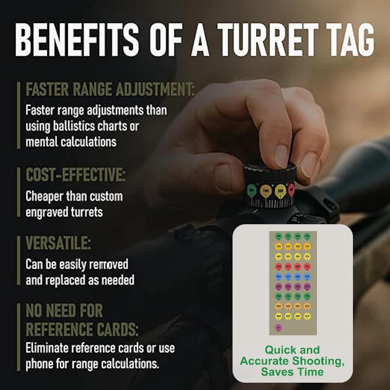 New Sale 5/10 Sheets Rifle Scope Turret Stickers, Rifle Scope Turret Tags For Long Range Shooting Hunting, Fit Most Scope Caps