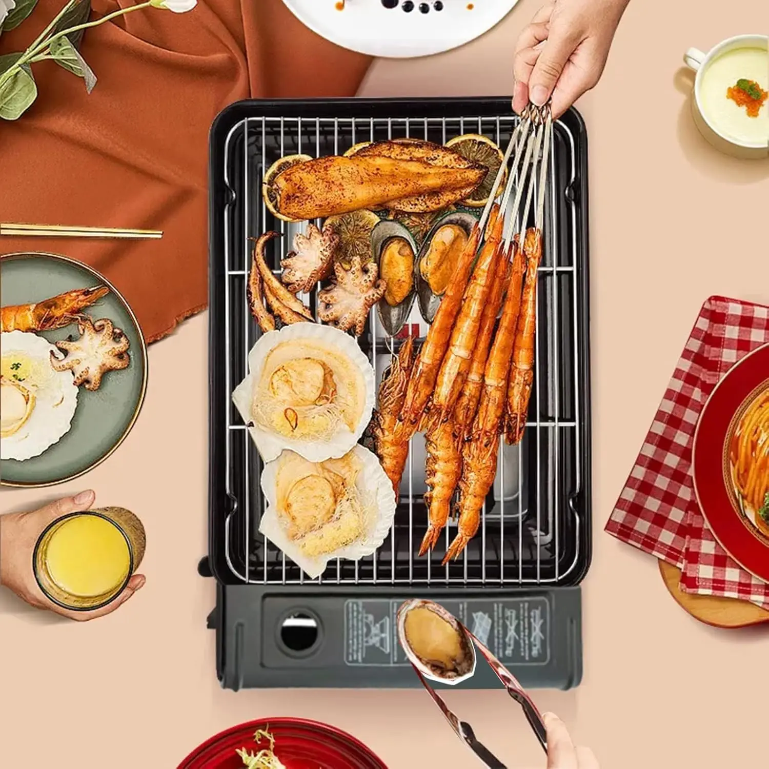 Dual Fuel Portable Butane Gas BBQ Grill Stove with Carrying Case and Stainless Steel Cooking Grate