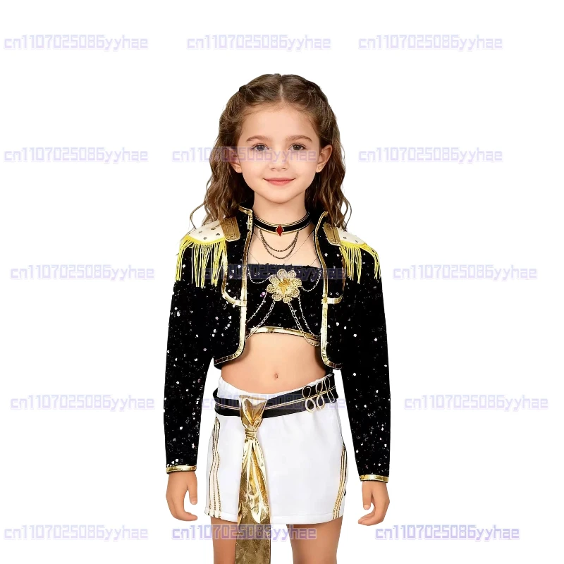 NEW Black & Gold K-Pop Demon Hunters Cosplay Costume: Rumi Zoey Mira Outfit with Wig for Women & Kids