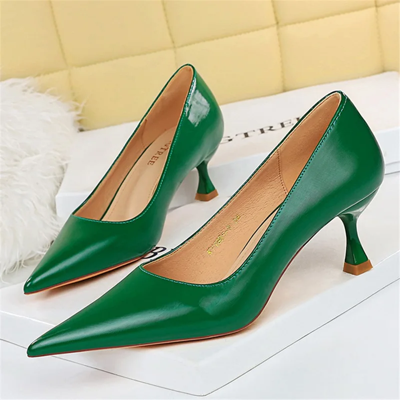 Plus Size 34-43 New Fashion Women 5.5cm High Heels Pumps Lady Green Pink Medium Low Heels Fetish Nightclub Mom Office Prom Shoes