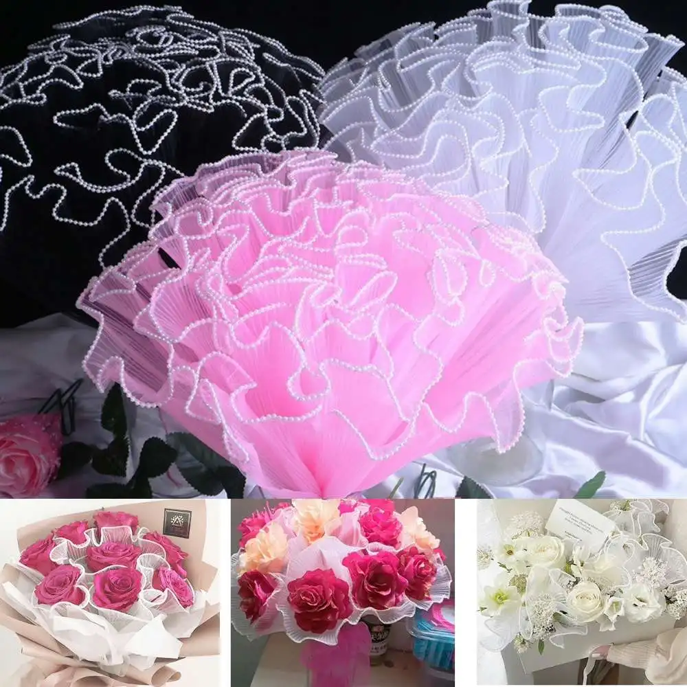 Flower Wrapping Paper 3.8M Pearl Edge Wave Mesh Yarn Packaging Paper Valentine's Day Wedding Flower Wrapping Paper