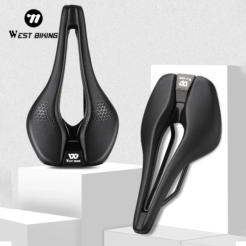 

WEST BIKING Lightweight Road Bike Seat Short Nose Racing Bicycle Saddle Hollow Breathable Painless Triathlon Cycling Saddle