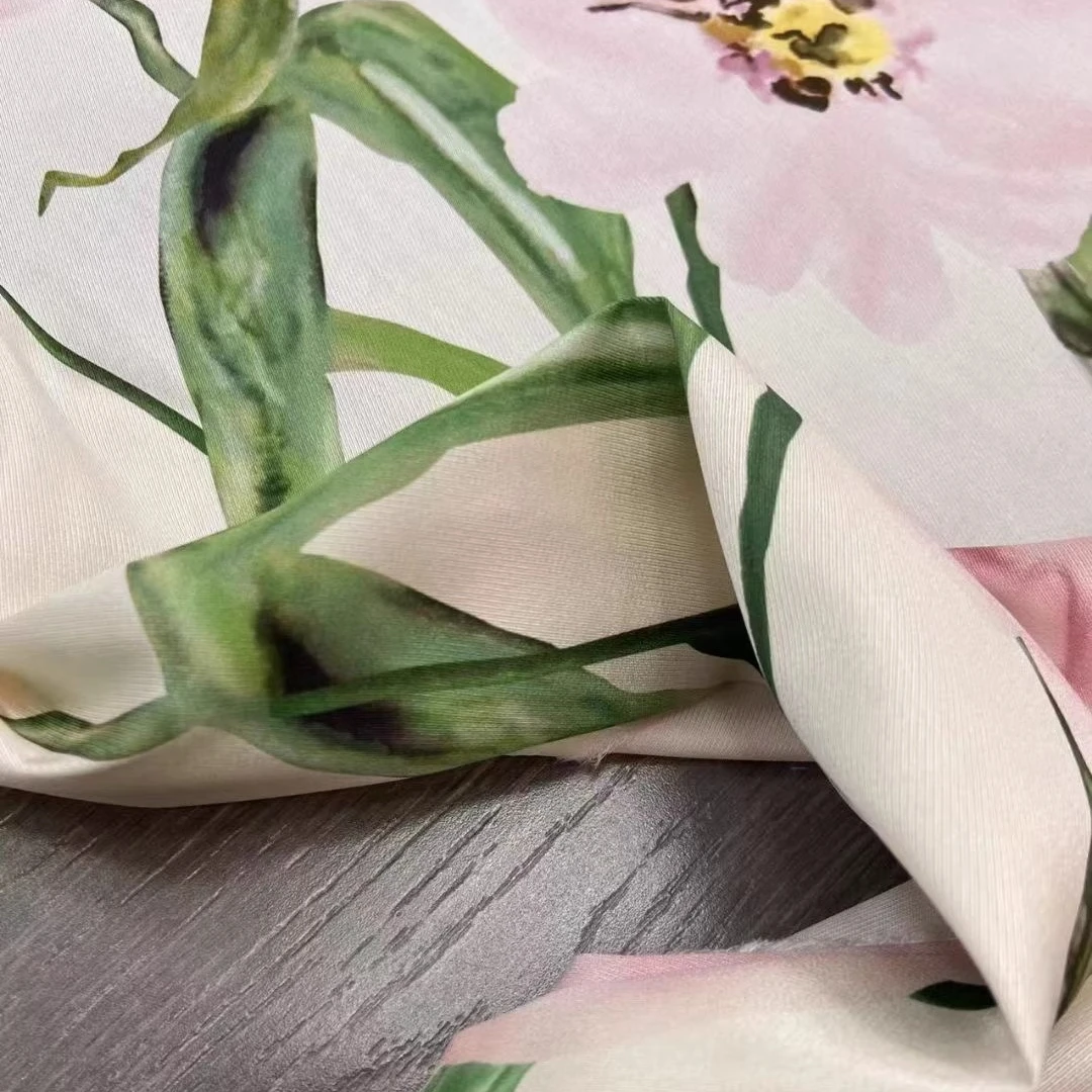 

Эластичная саржевая шелковая ткань с принтом розовых лилий для шитья своими руками, 95% шелк, 5% спандекс, ткань для летнего платья, пижамных брюк, R2363