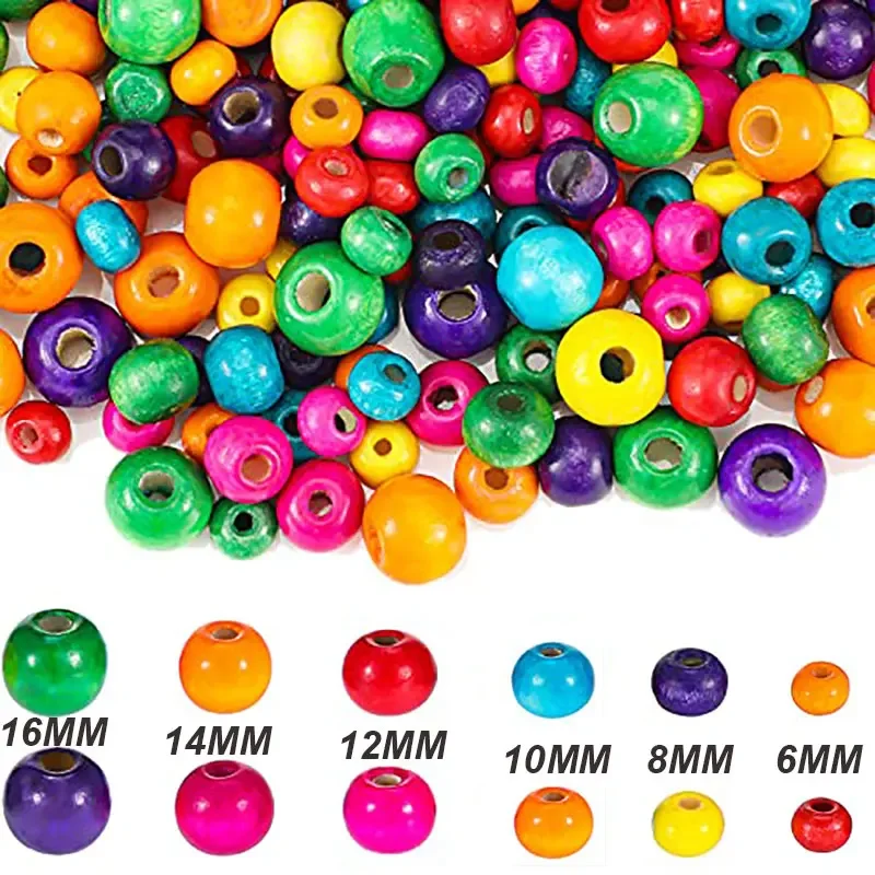 16-300pcs Colorful Wooden Spacer Beads 6-16mm Round Loose Wood Bead DIY supplies Bracelets Jewelry Jewelry Making Accessories