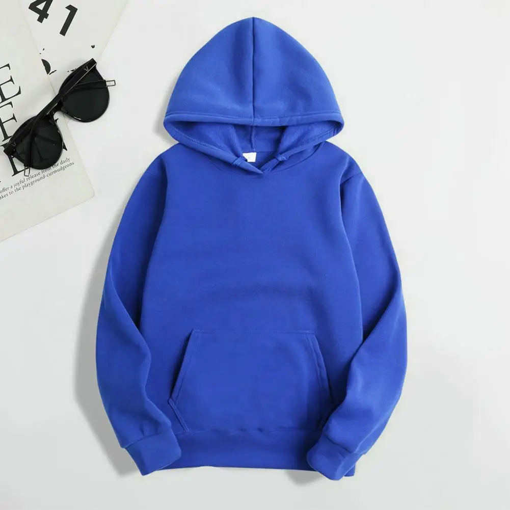 

Women Autumn Winter Hoodie Hooded Solid Color Drawstring Patch Pocket Pullover Long Sleeve Loose Soft Warm Lady Hoodie