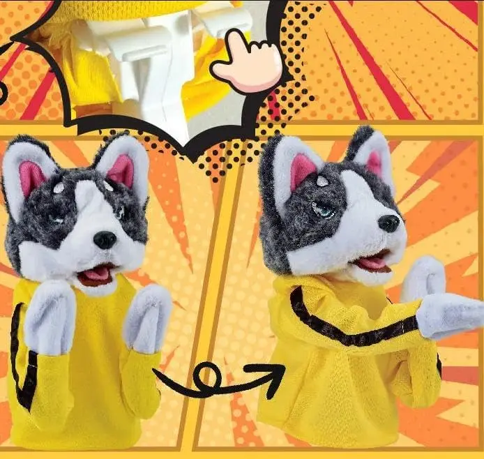 Kung Fu Husky Gloves Doll Children\'s Game Plush Toys, Stuffed Hand Puppet Dog Action Toy, Boxing Husky Interactive Tricky Toy