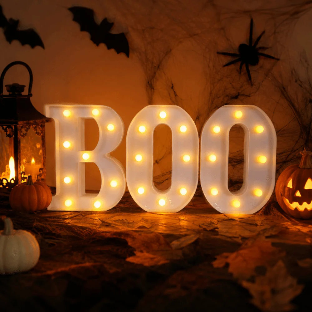 BOO LED Letter Lights Unique Funny Letters Sign Night Lights Durable Photo Props Halloween Atmosphere Lamp Haunted House