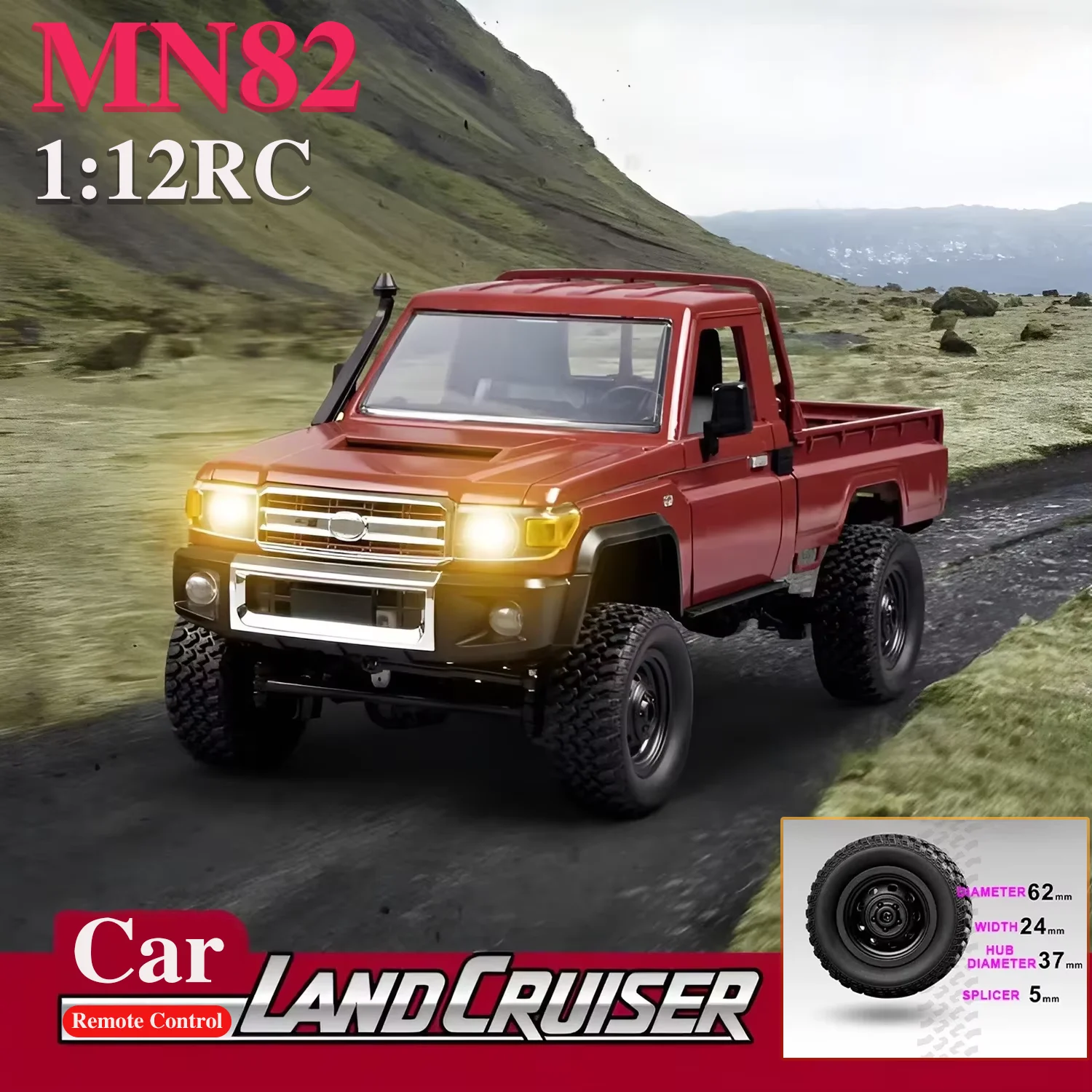 MN82 4WDオフロードRCピックアップトラック クライミングカー LEDライト付き 1/12スケール フルサイズシミュレーションRC車両 子供向けギフト 屋外遊び