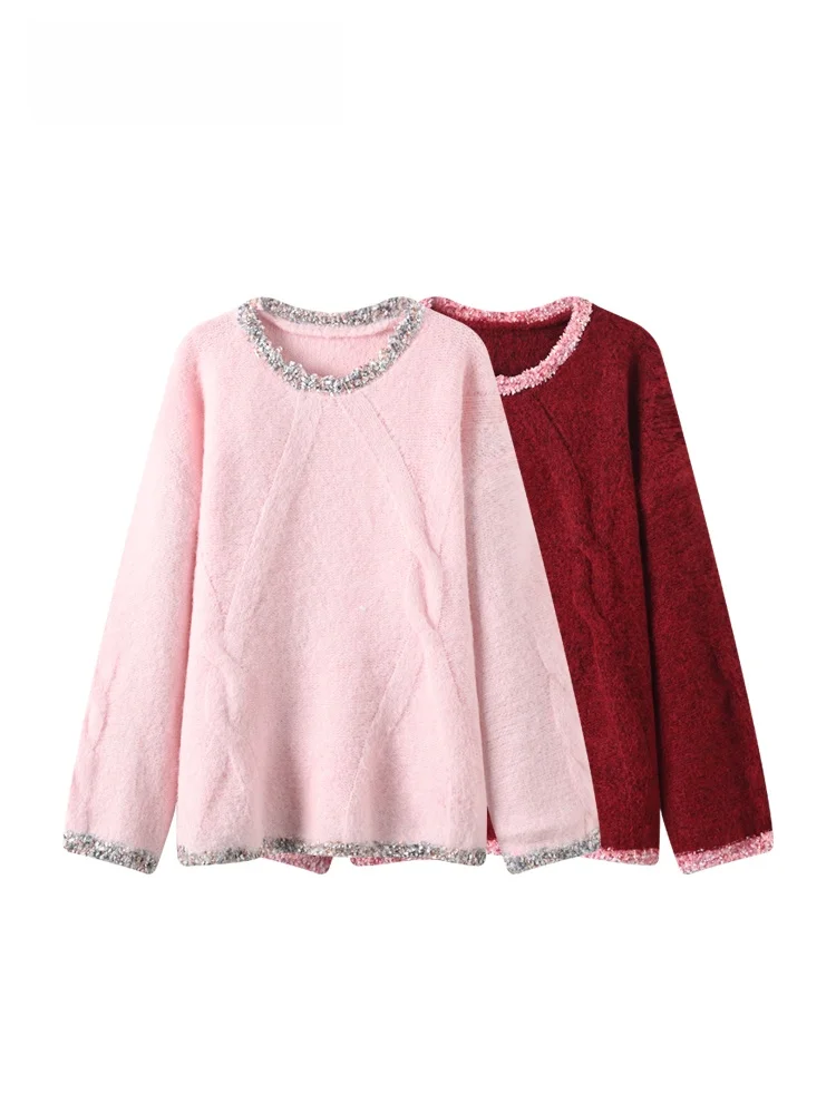 

Faionable plus Size Women's Long Sve round Ne Knitwear CaraCLUB Autumn Winter Loose Sle Polyester Fiber Casual Slimming