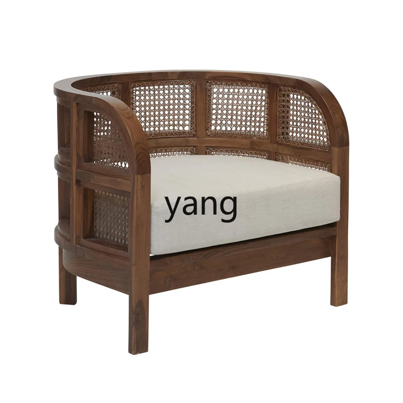 LH Solid Wood Rattan Sofa Retro Homestay Hotel Living Room Double Three-Seat