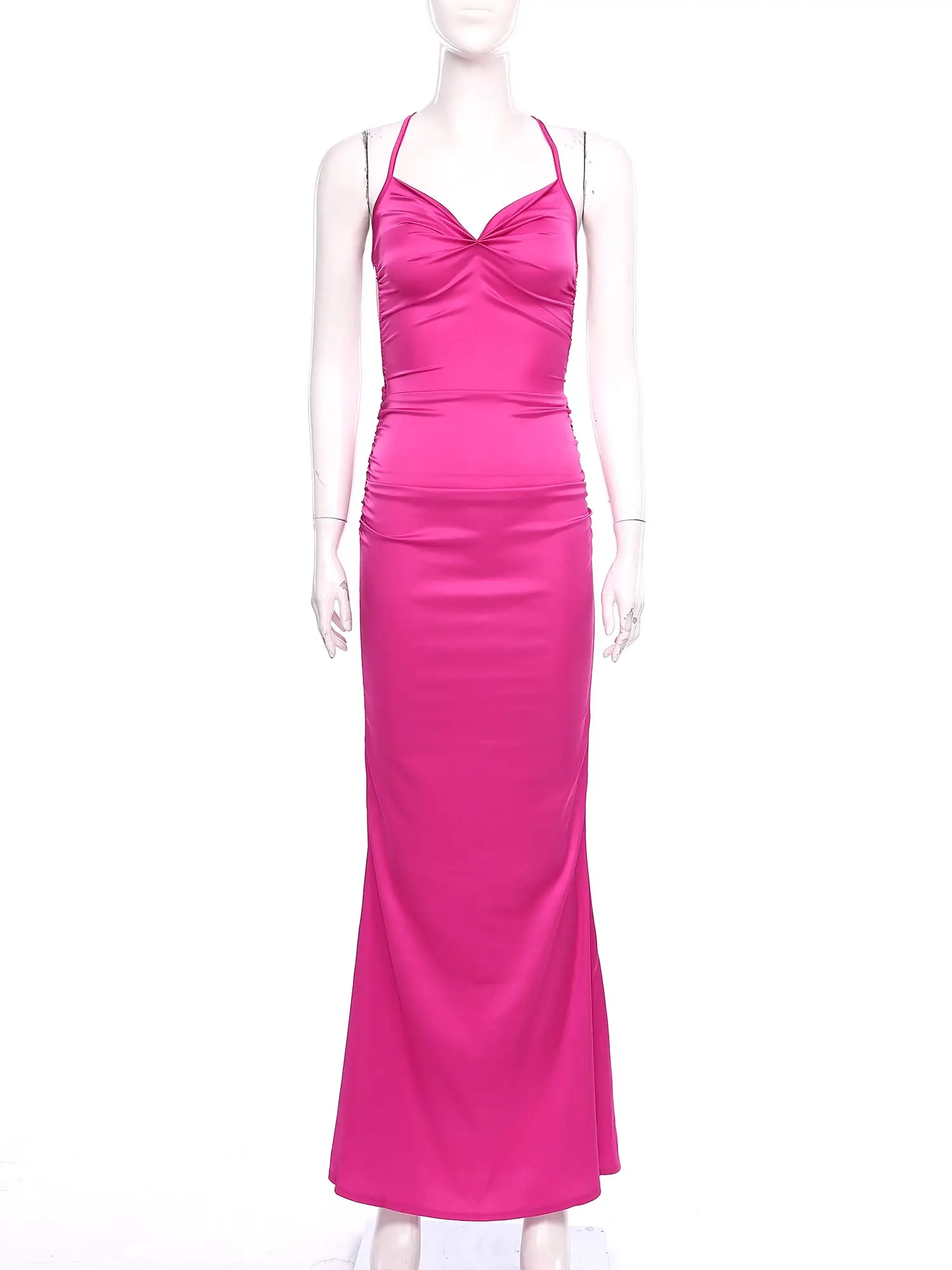 ชุดราตรีผู้หญิงร้อนเซ็กซี่ Camis ยาวชุดจัดเลี้ยง Slim สปาเก็ตตี้สายคล้องคอค็อกเทลงานแต่งงานเกสต์ชุด