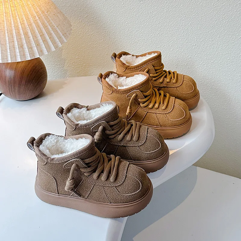 

Brand Women Boot 2025Autumn Boy Girl Cotton Shoe Platform Kid Snow Boots with Velvet Thickened Child Shoes Versatile Girl Boots