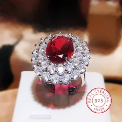 925 Sterling Silver Adjustable Ladies Jewelry Gorgeous Red Color Treasure Ring High-end Temperament Style Fashion Jewelry
