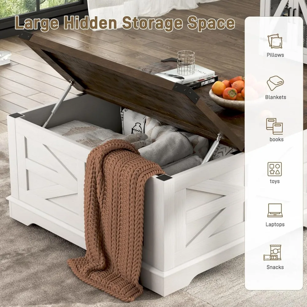 Square Farmhouse Style Coffee Table with Lift Top Storage, Power Outlets, and Wheels for Living Room