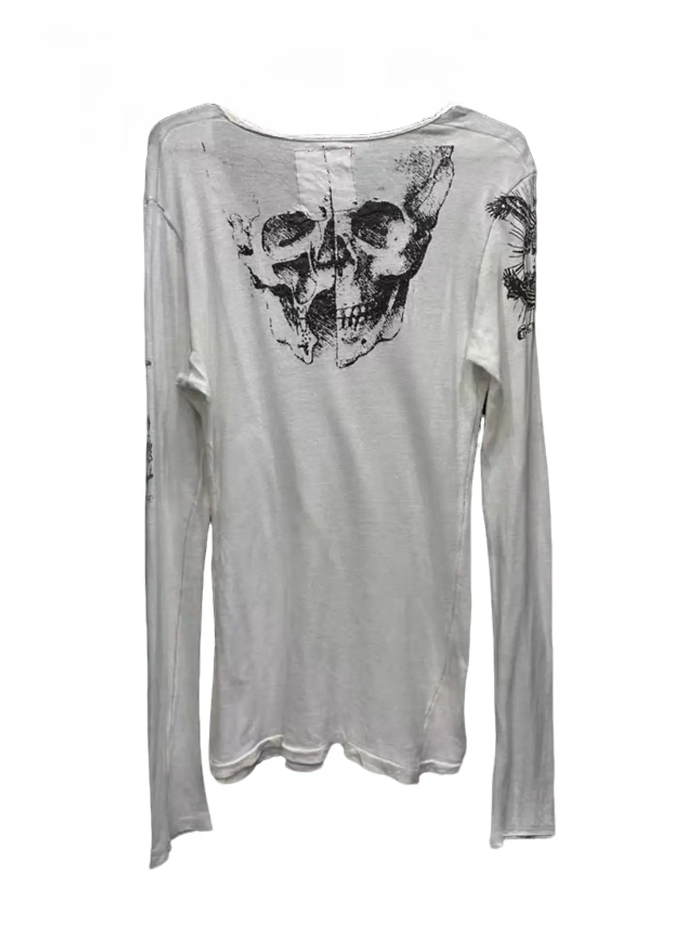 LGB Visual Skull Casual Print White Long Sleeve T-Shirt
