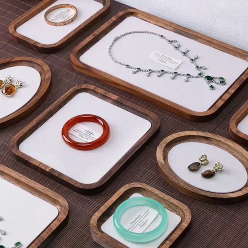 

Поднос для демонстрации ювелирных изделий из цельного дерева, лотки для хранения ювелирных изделий, выставочный браслет, поднос для ожерелья, витрина, лотки для сережек и колец