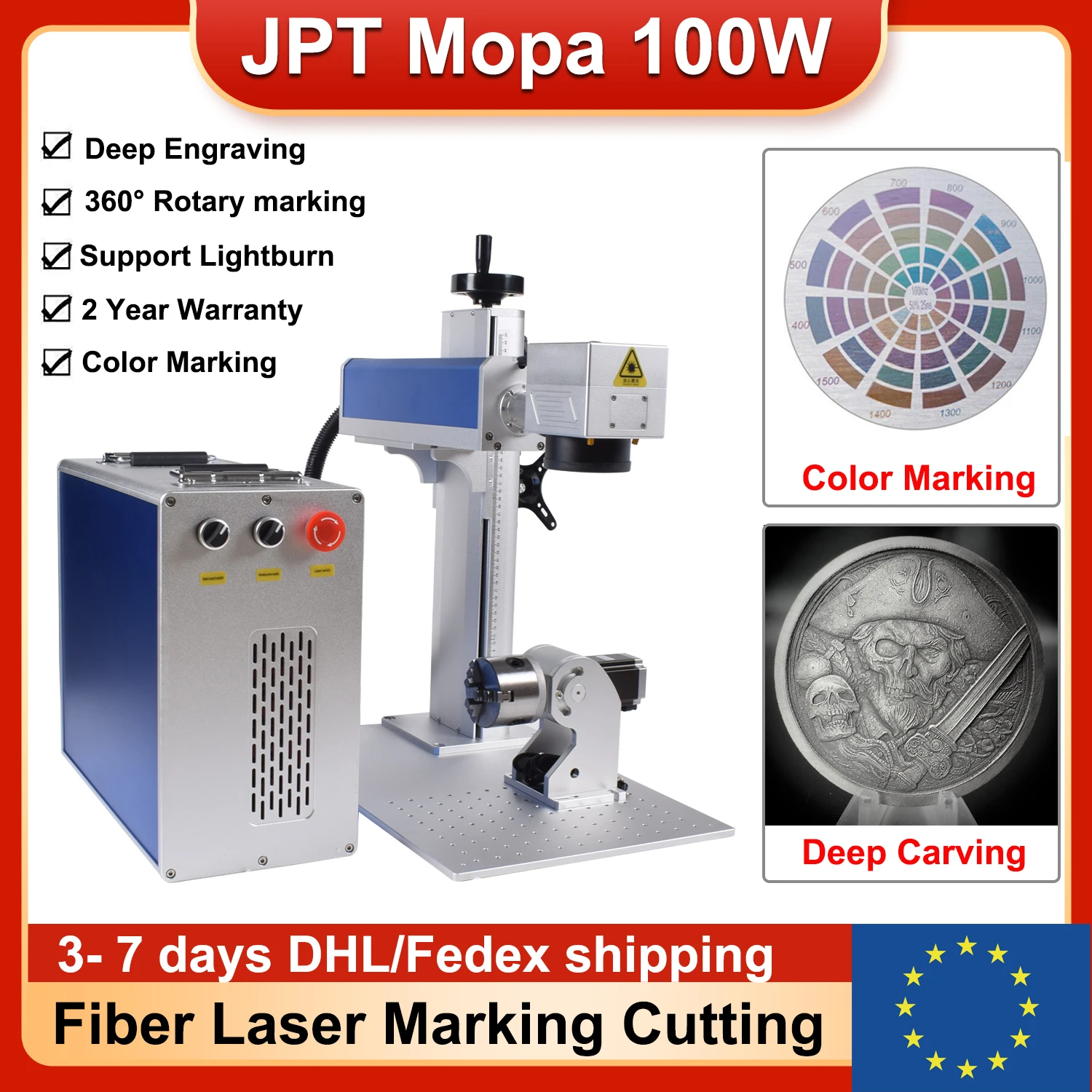 100W JPT Mopa Fiber Laser Marking Machine Jewelry Laser Engraving Silver Gold Metal JPT 60W  Raycus 30W Cutting Engraver