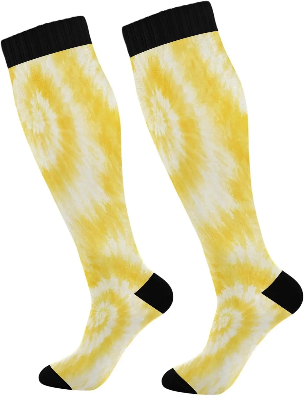 Chaussettes de compression jaunes tie-dye pour femmes et hommes, 20-30 mmHg, hauteur genou, pour la course à pied, le cyclisme et le sport