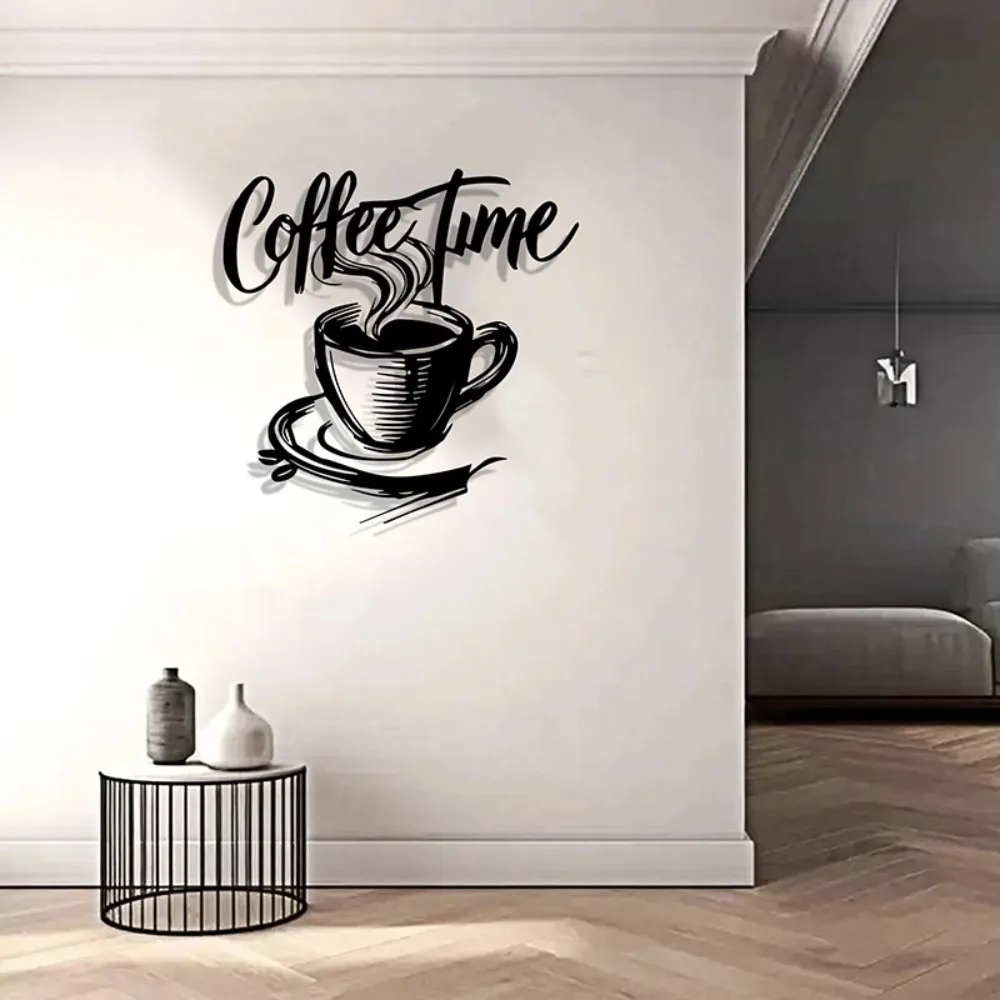 1pc Coffee Quote Metal Wall Art, Iron Decor with Steaming Mug & Script Design, Gift for Coffee Shop Owners